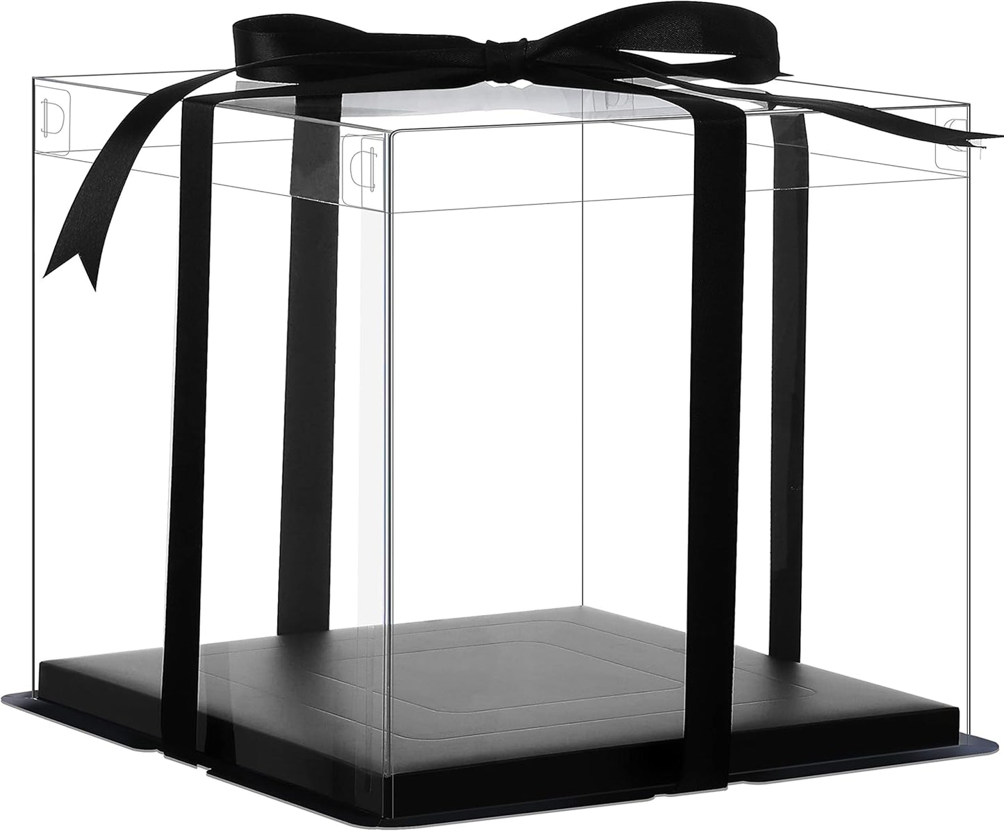 XININSUN 6Pcs Tall Cake Boxes Clear cake Box with Ribbon, 12x12x 10inch,Ideal for Large 10" and 12" Inch Tall Layer Tiered Cakes and Clear Gift Boxes for Wedding Party and Gift Display - Black