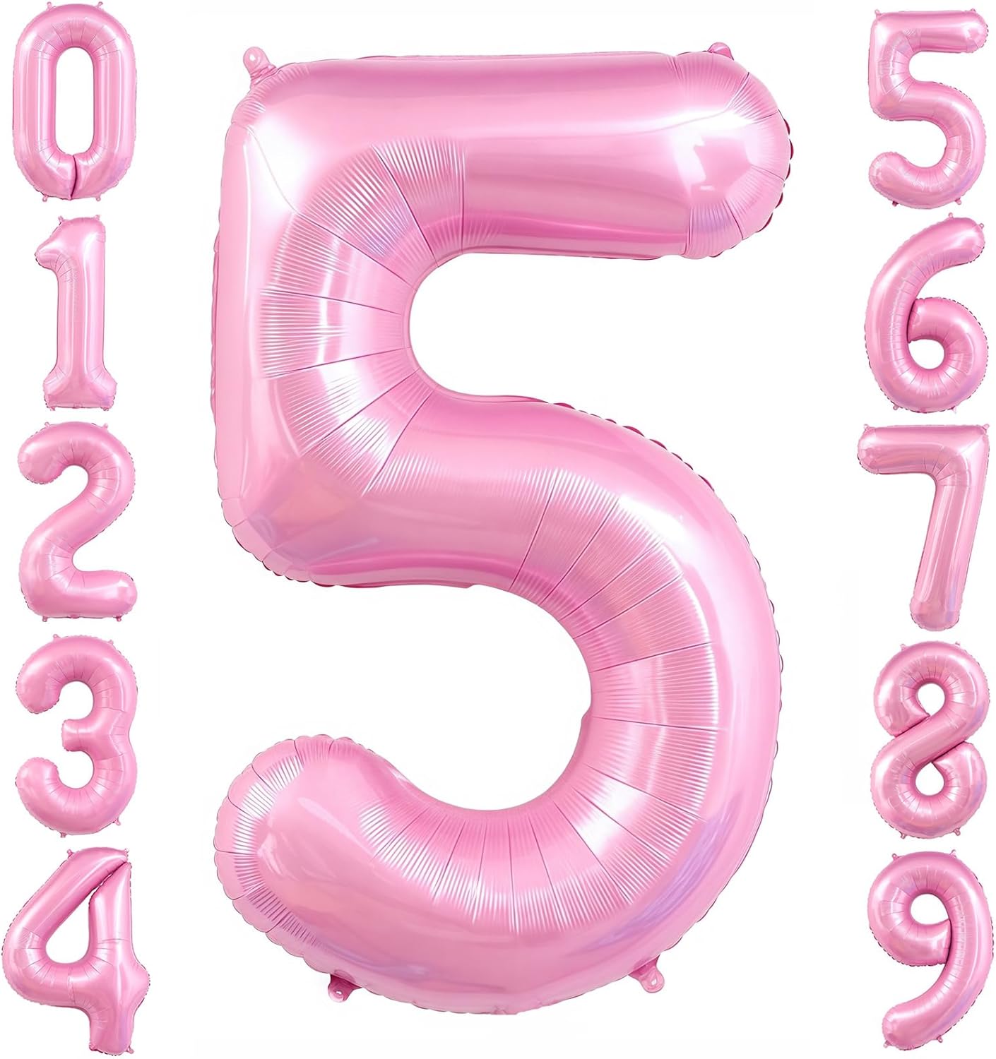 Pastel Pink 5 Balloon, Light Pink 5 Balloons Number,40 Inch Helium Foil Mylar Number 5 Balloon for Birthday Party