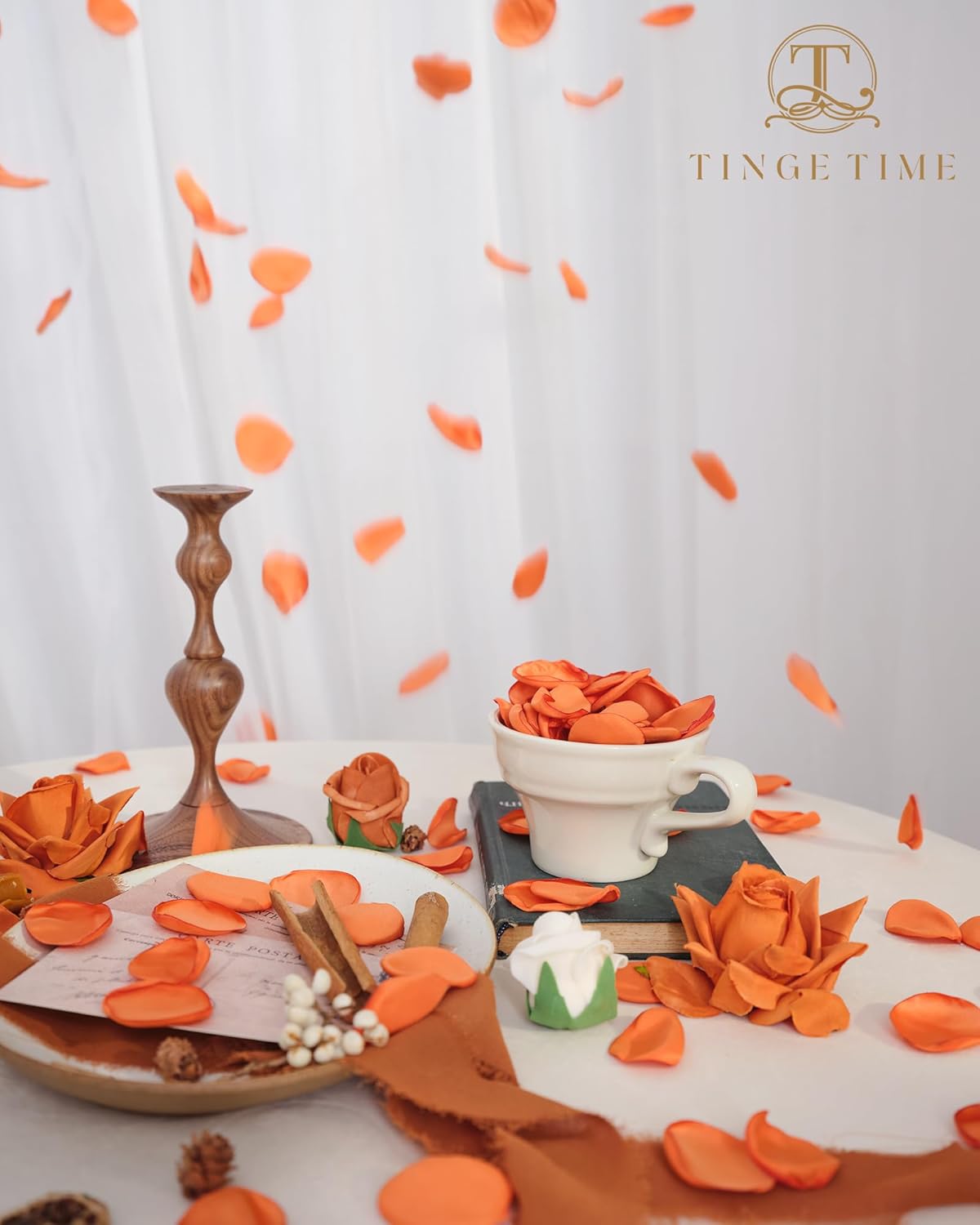 TINGE TIME Silk Flowers: 200pcs Rose Petals for Wedding, Decoration, Bridal Showers, Flower Girl Petals for Anniversaries & Parties (Burnt Orange)