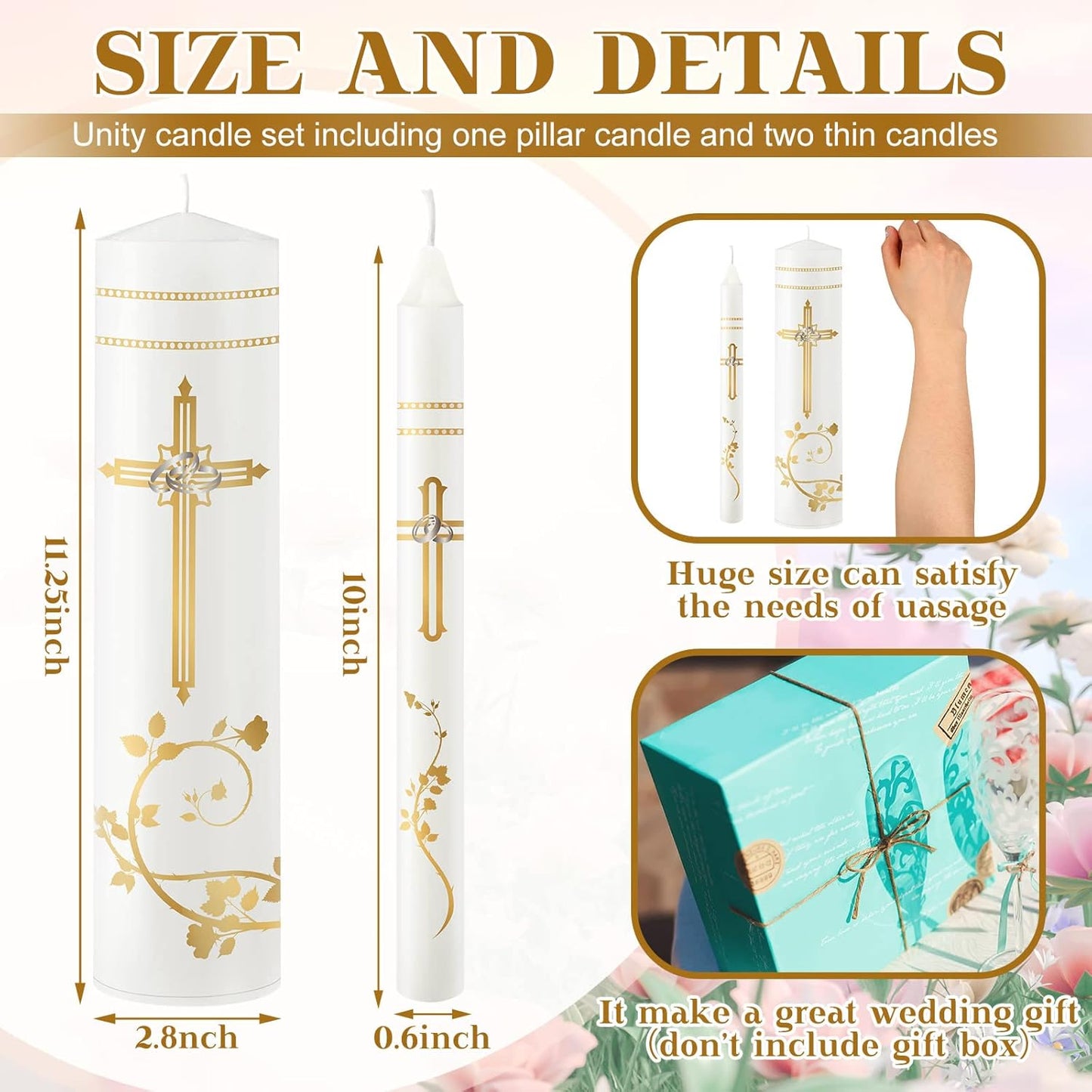 Frienda Unity Candles for Wedding Ceremony Set Wedding Unity Taper Candles Catholic Religious Ceremony Accessories(Retro Style)