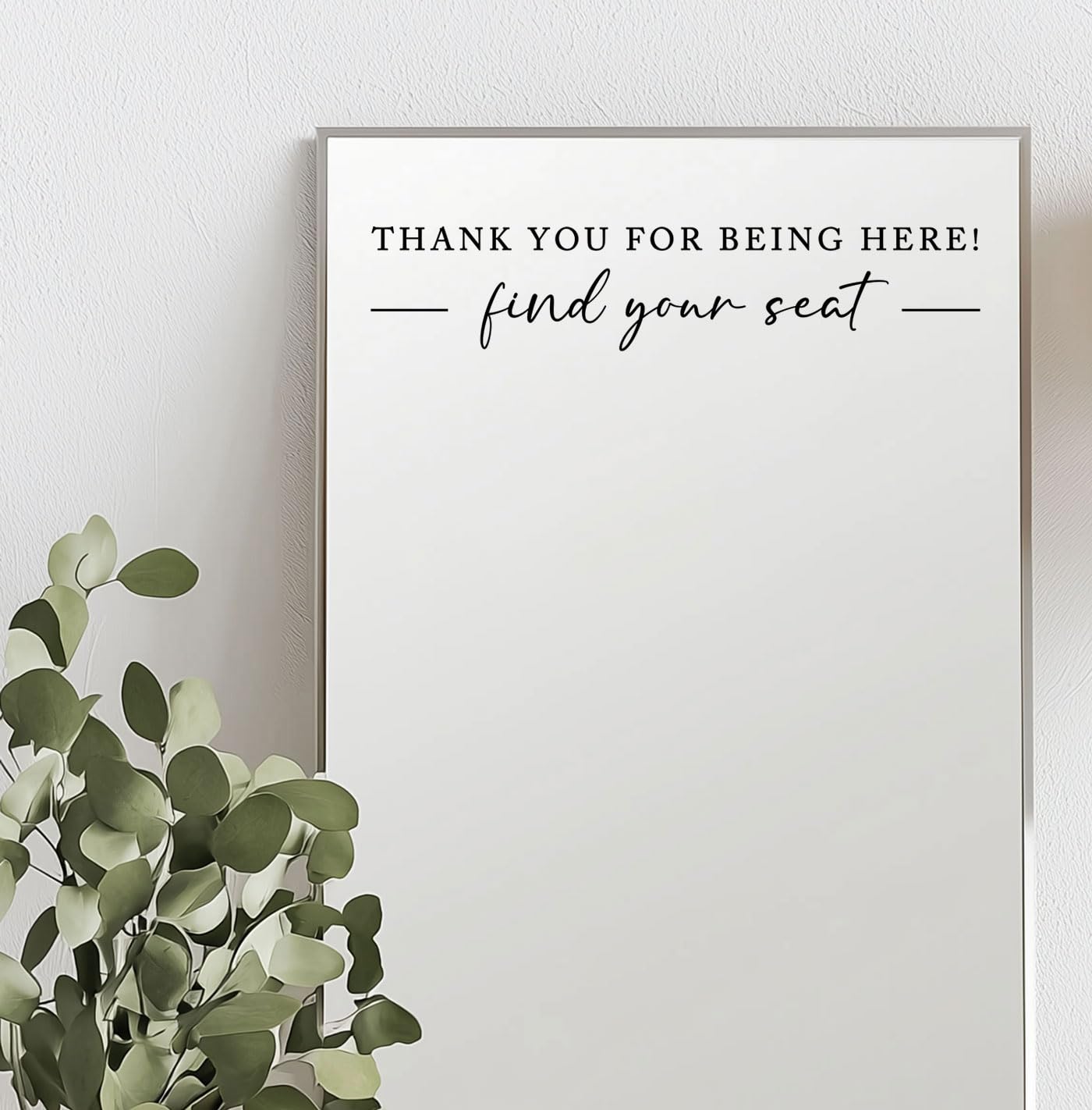 Seating Chart Sign, Wedding Mirror Decal, Thank You for Being Here Find Your Seat, Wedding Seating Chart Header Vinyl Decal, Your Seat Awaits Wedding Sign Decal, Mirror Sticker for Seating (Black, Wide 17")