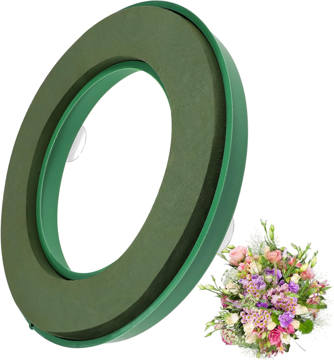 DOITOOL Flower Foam Ring with Suction Cup Car Flower Mud Green Wet Foam Blocks Round Floral Foam Blocks Artificial Floral Arrangements Mud for Florist Wedding Car Holiday Decoration 140g