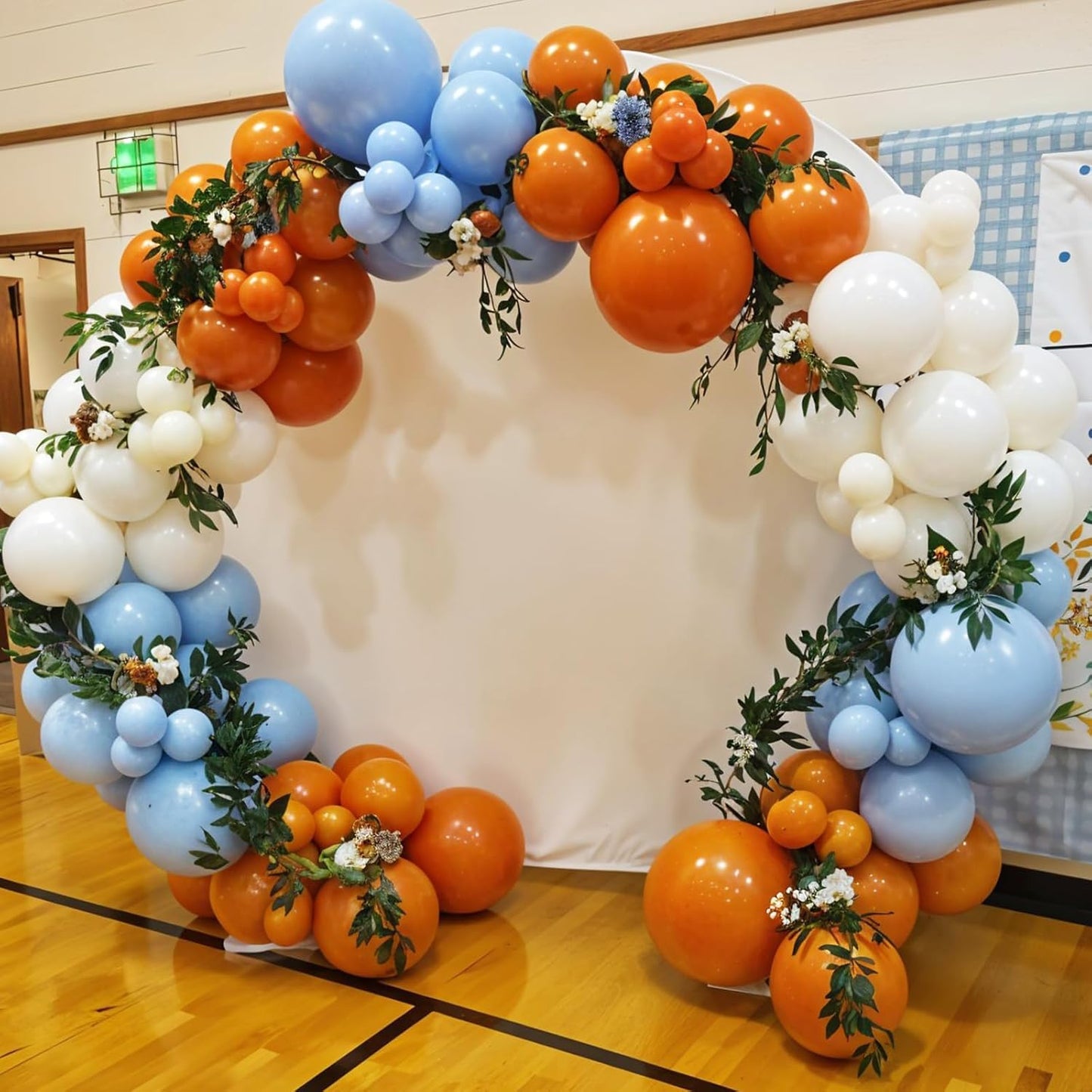 Blue and Orange Balloons, 50pcs Double Stuffed Cream White Balloons, Retro Orange Dusty Blue Teal Ivory Beige Balloon For Birthday Baby Shower Party Wedding Engagement Anniversary Graduation Decor