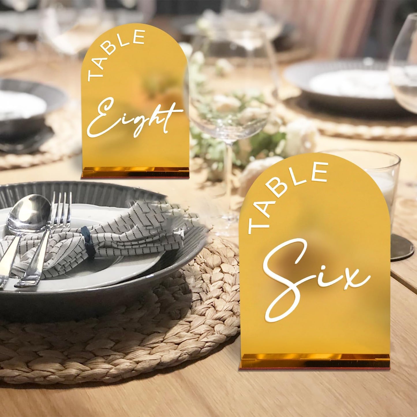 Gold Mirror Arch Wedding Table Numbers 1-10 with Stands, 5x7 Inch Acrylic Arch Sign with Holder for Wedding Reception Table Centerpiece Decoration(Gold Mirror)