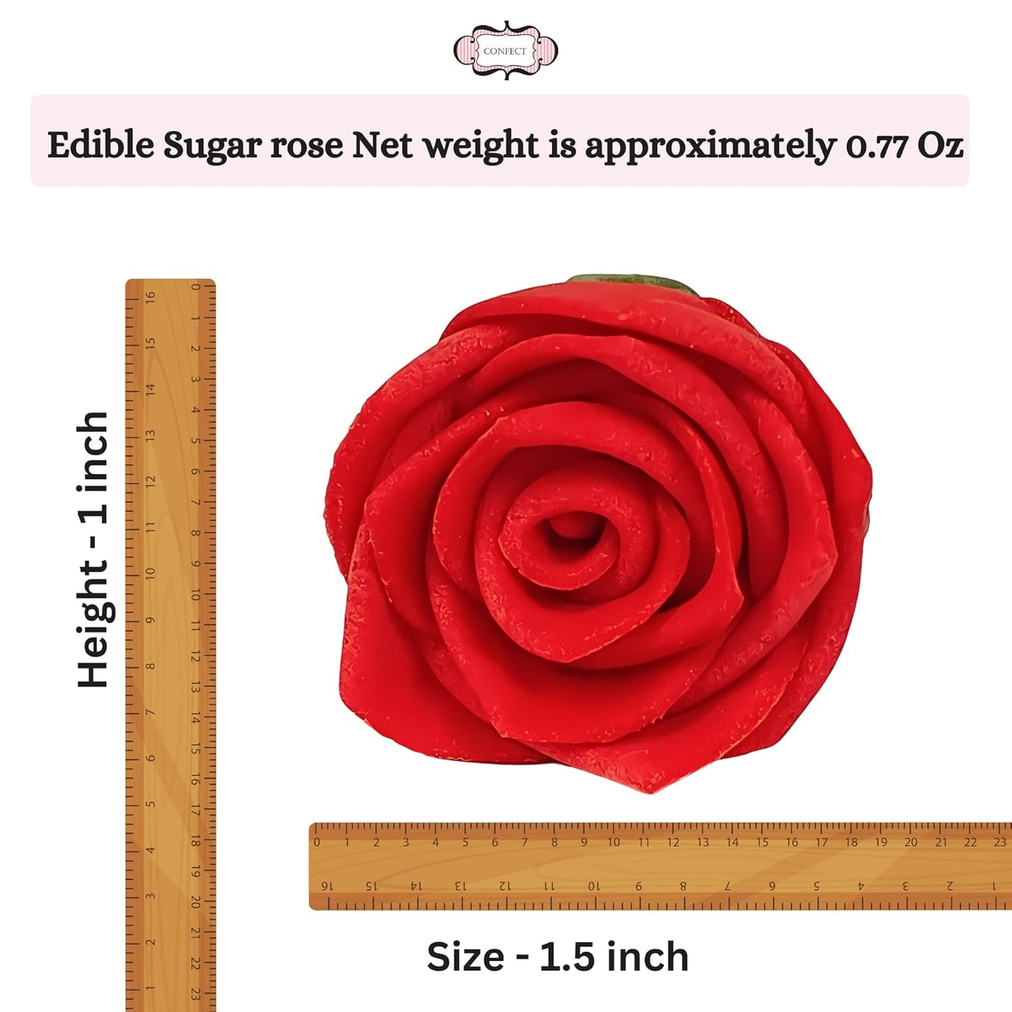 Confect Edible Rose Toppers – Pack of 12 Edible Roses for Cake, Cupcake & Doughnut Decorating – Elegant Ombre Floral Toppers for Desserts-Vegan, Dairy-Free, Palm Oil-Free - Pack of 12