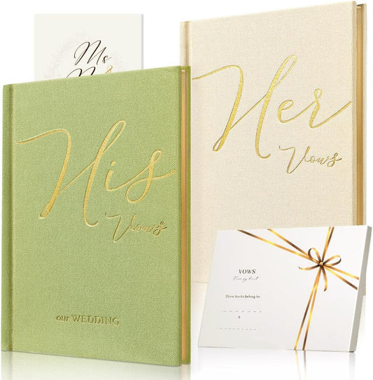Vow Books His and Hers 2 Pack - 6 x 4 Inch Linen Hardcover Wedding Vow Books with Gold Foil Lettering & Bookmark, Wedding Ceremony Keepsake for Bride and Groom-His and Her Engagement Gift, 48 Pages