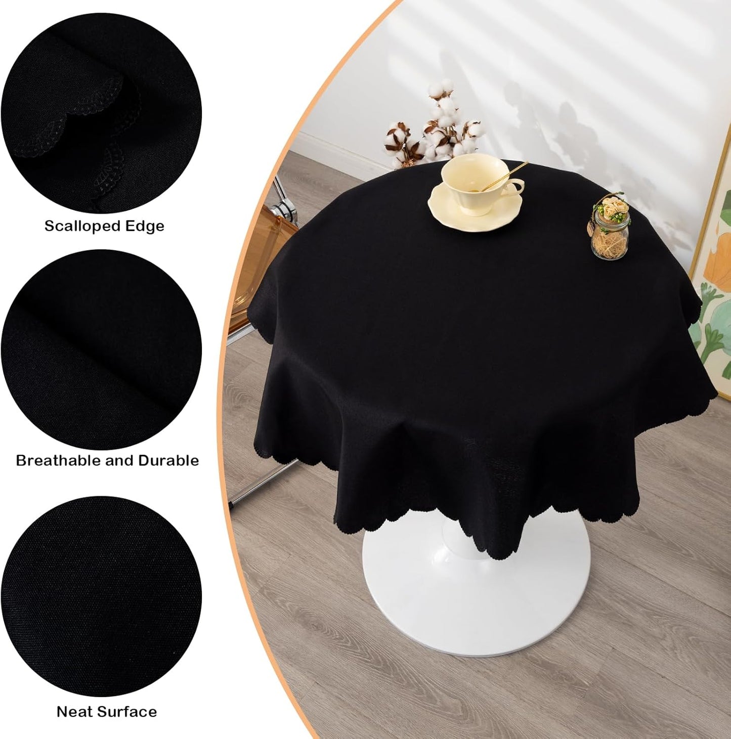 Small Round Black Tablecloth 36 Inch Polyester Fabric Washable Table Cover Decorative Wrinkle Resistant Solid Color Table Cloth for Kitchen Dinning Party Wedding Camping