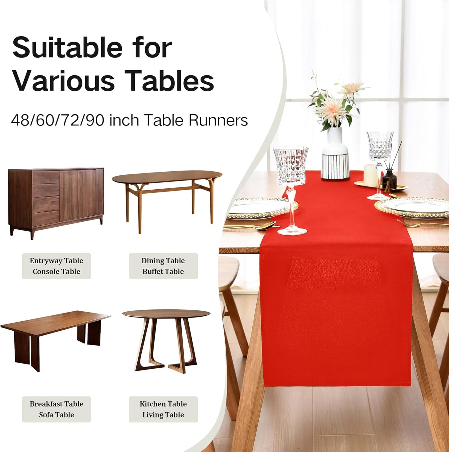 Farmhouse Red Table Runner Dining Table Runners 72 Inches Long Coffee Table Runner for Dresser Living Room Bedroom Holiday Party Banquet 12X72 Inch