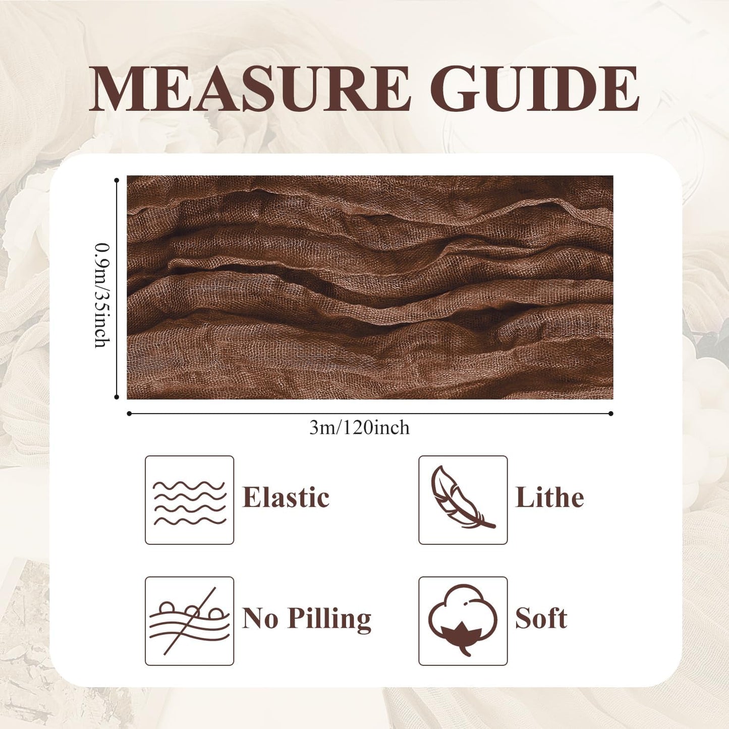 Asee'm 3pcs Cheesecloth Table Runner 120 Inches Long Brown Boho Gauze Cheese Cloth Runner 10FT Rustic Sheer Fall Table Runners for Thanksgiving Christmas Wedding Party Baby Shower Decoration