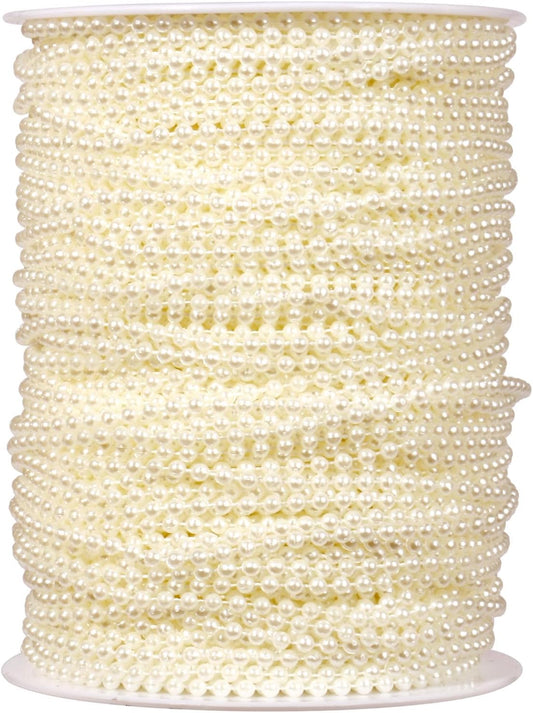[295Feet] Pearl Beads Garland, 3MM 98 Yards Faux Pearl Beads String Roll Bulk for DIY Craft Wedding Party Christmas Tree Decoration