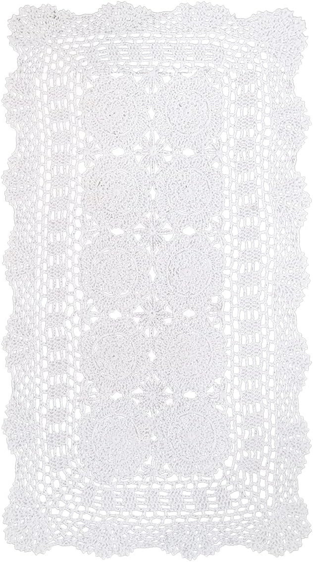 Phantomon Lace Table Runner Rectangular Table Cover Cloth Handmade Crochet Floral Placemats 100% Cotton (Floral White, 15x28Inch)