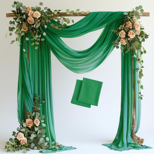 Wokceer Wedding Arch Draping Fabric 2 Panels 28.7" x 20FT Emerald Green Drapes Sheer Fabric Backdrop Arch Draping Fabric for Wedding Ceremony Birthday Party Bridal Shower Decoration