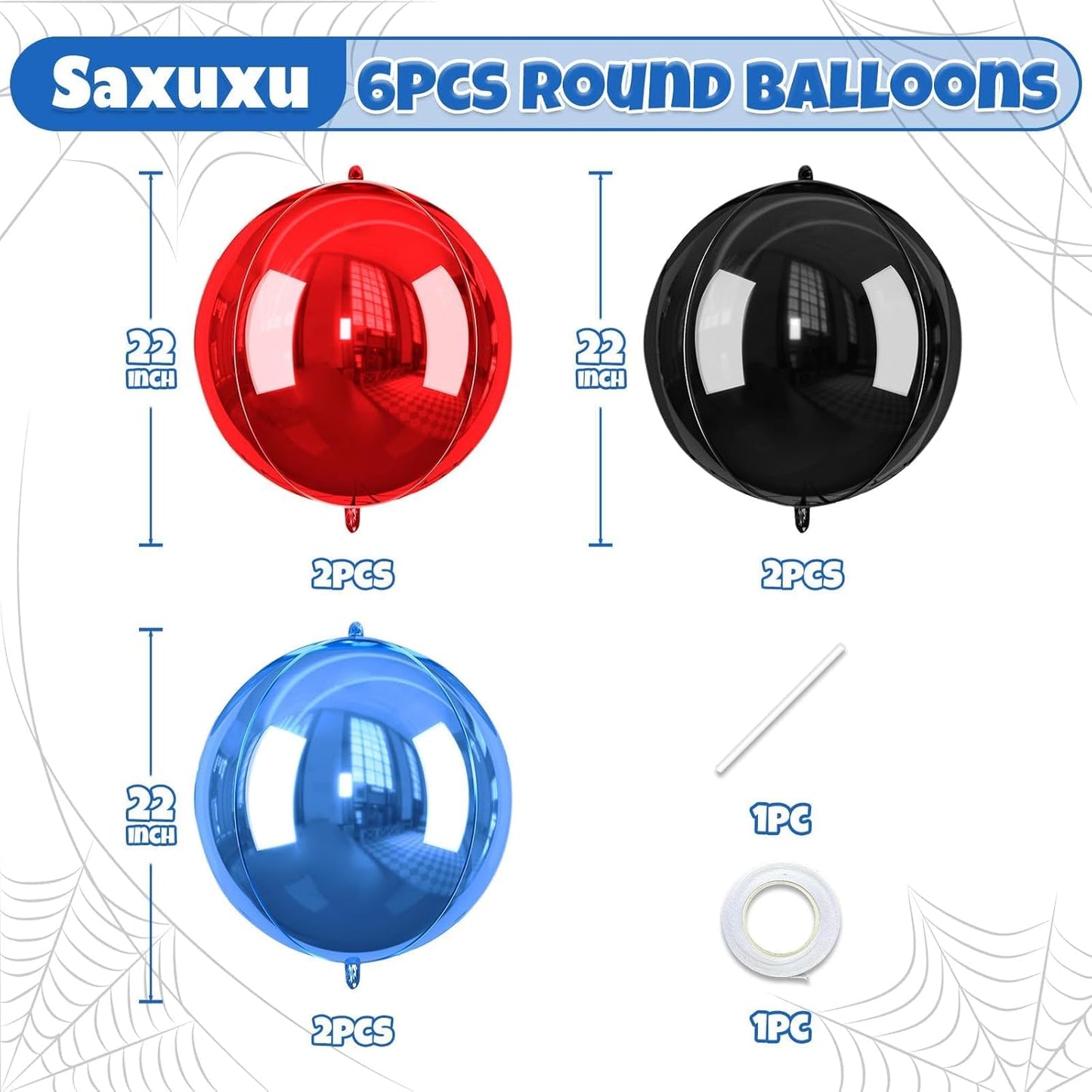 Giant Foil Balloons, 6Pcs Large Metallic Red Round Balloons, 22 Inch Big Round Foil Balloon for Red Birthday Party Baby Shower Wedding Decorations