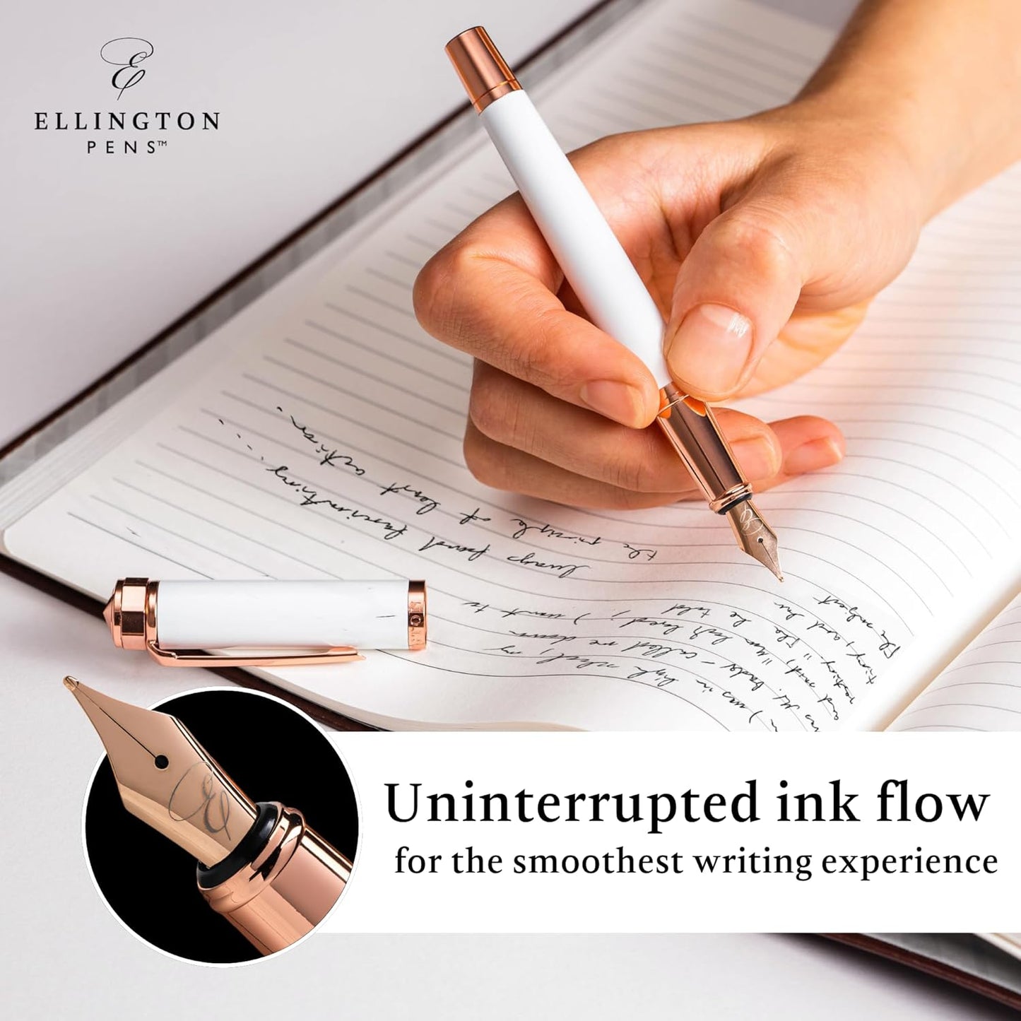 Ellington Pens Luxury Fountain Pen Set- Fountain Pens for Writing - Smooth Extra Fine Nib - Includes Refillable Ink Converter, 3 Ink Cartridges [Black & Blue], Gift Box - Elegant Calligraphy