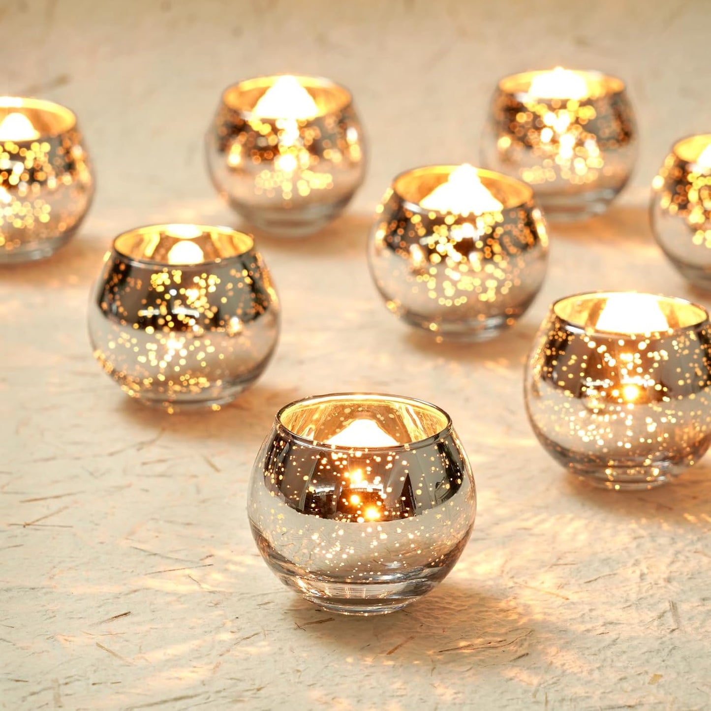 Homemory 24 Pcs Silver Votive Candle Holders, Round Mercury Glass Candle Holder, Tealight Candle Holders for Table Centerpieces, Baby Shower, Anniversary, Wedding, Home Decor, Halloween, Christmas