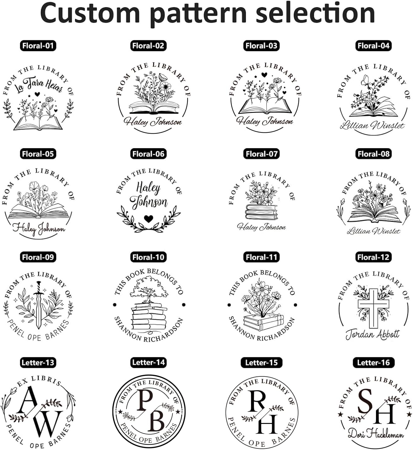 Book Custom Embosser - Personalized Library Stamp with Your Name, Customized Embosser Gifts for Book Lovers, Readers (Floral-07)