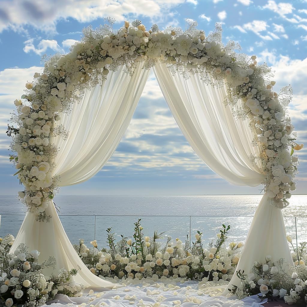 Wedding Arch Draping Fabric 3 Panels 28.7" x 20FT Ivory Sheer Chiffon Backdrop Drapes for Wedding Ceremony Birthday Party Bridal Shower Outdoor Decoration
