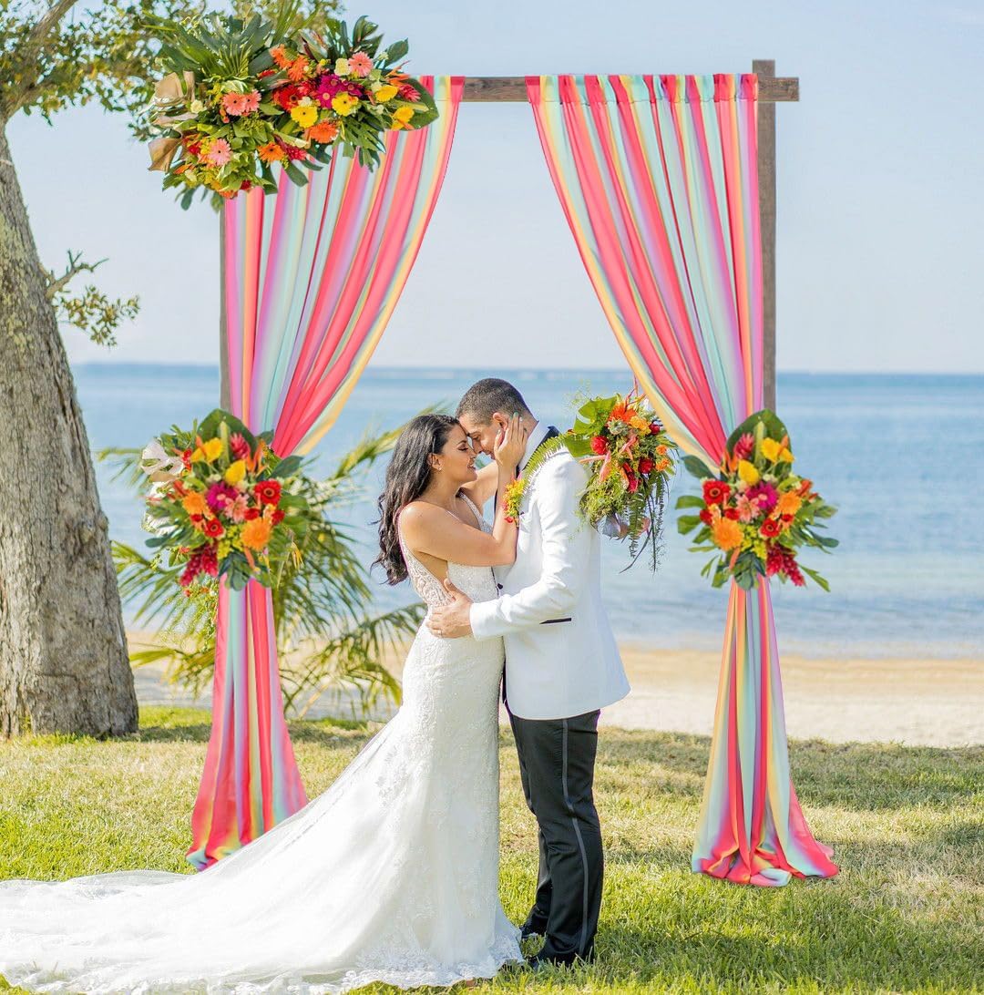 DUOBAO Rainbow Sheer Chiffon Curtains - Premium Fabric Drapes for Wedding Backdrop, Party Decor, Living Room -10x10ft 2 Panels(58" x120)