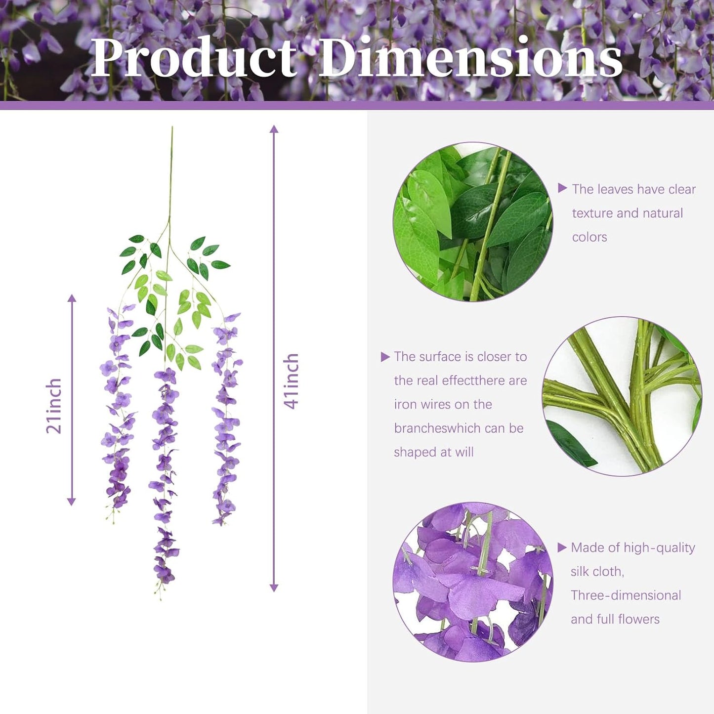 12 Pack Purple Wisteria Hanging Flowers, 3.44 Ft Fake Hanging Flowers, Artificial Wisteria Garland Vines for Wedding Room Backdrop Outdoor Patio Garden Decoration