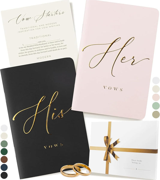 ARTESORI Wedding Vow Book for Her & Him, Soft Touch, Gold Engraving, 28 Lined Pages, Wedding Vow Books His and Hers, Wedding Essentials, Wedding Registry Gifts, His and Hers Gifts [Blush & Black]