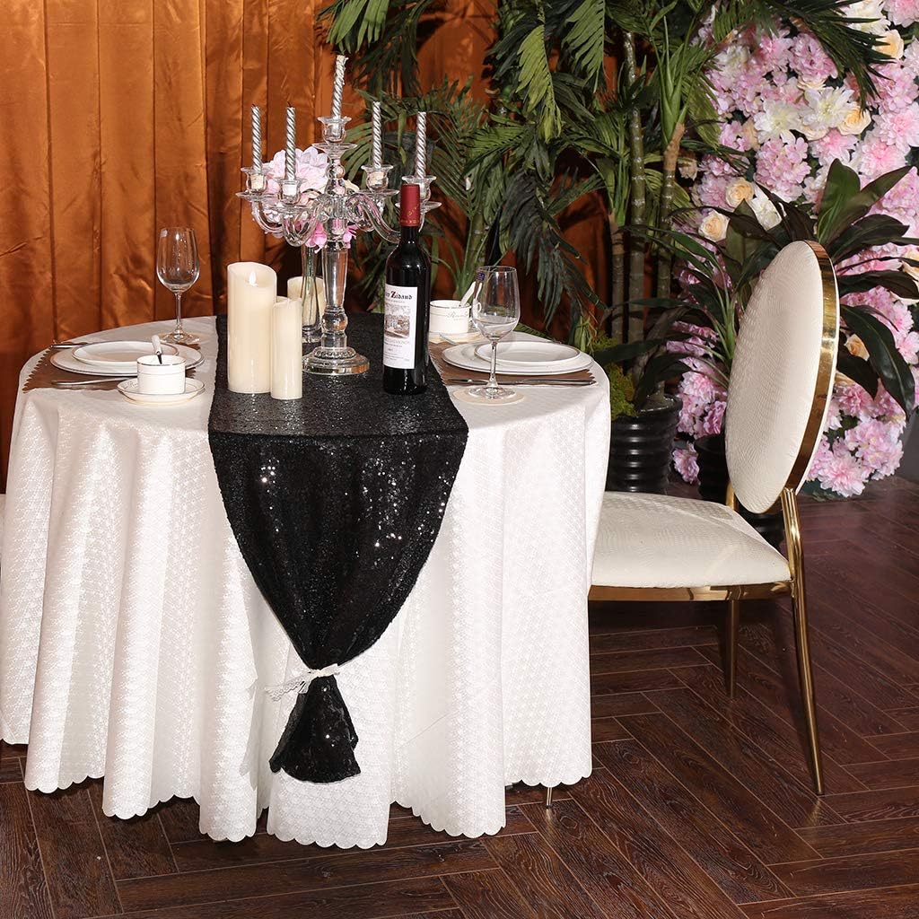 Eternal Beauty Black Table Runner for Wedding, 5PCS-12x108 Sequin Table Runner Decorations for Birthday Parties, Banquets, Graduations,Christmas