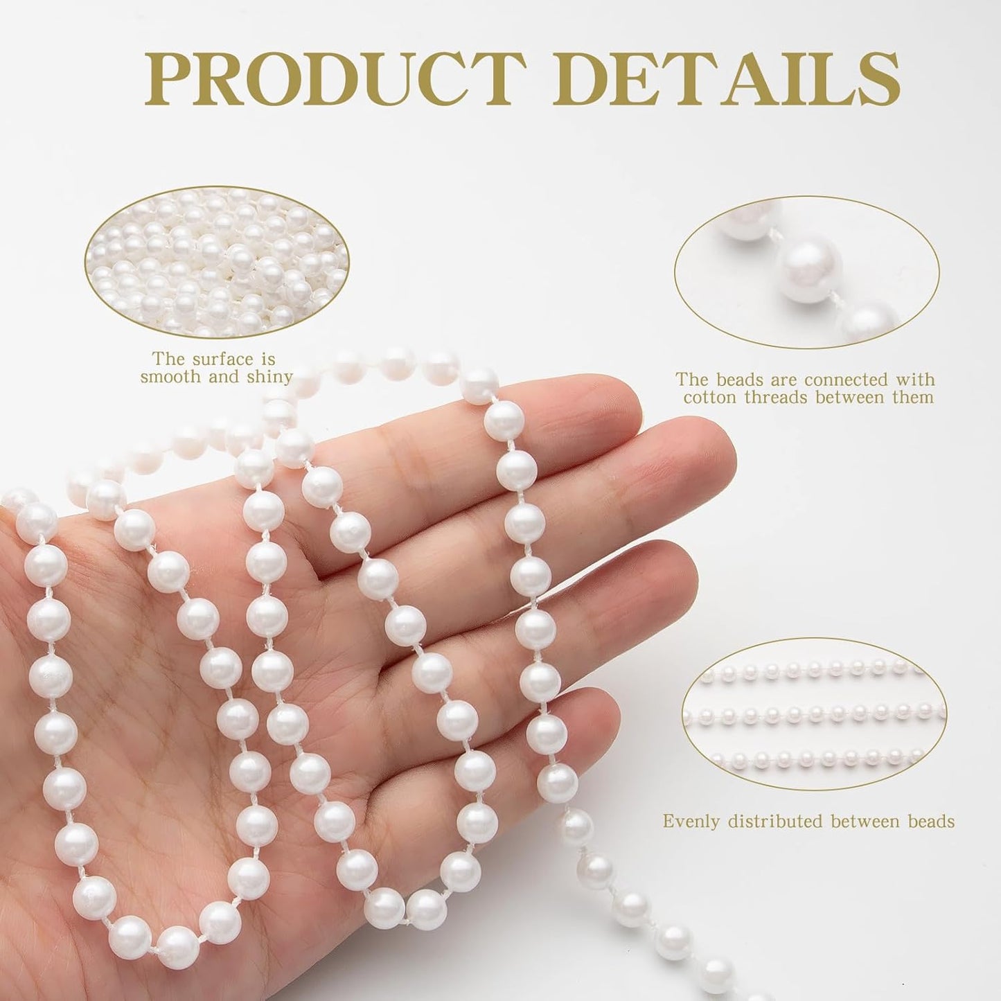 82 Feet Crafts Faux Pearl Roll 6mm Pearl Garland for Wedding Centerpiece Backdrop Christmas Tree and Flowers Decoration DIY (Ivory)