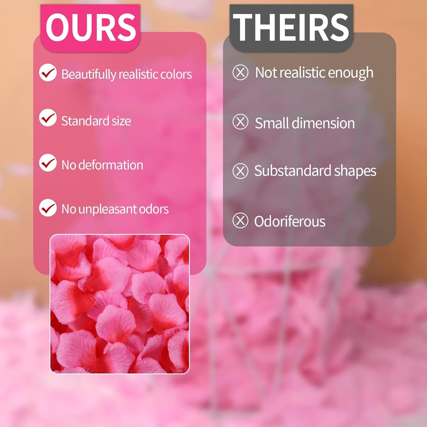 1000 Pcs Artificial Fake Rose Petals,Flower Petals for Romantic Night, Engagement, Party, Wedding, Event Flower Decorations, in Bulk(Light Rose with Dark Rose)