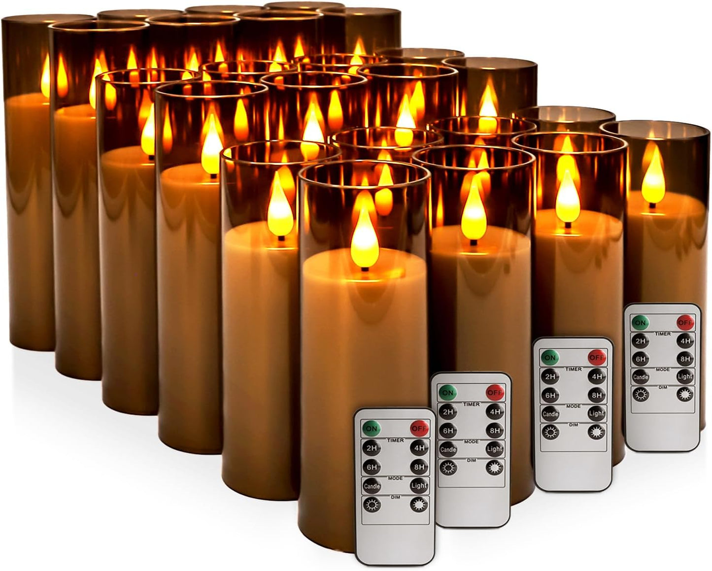 24-Pack Grey LED Flameless Pillar Candles with Remote Control - Perfect for Home, Parties, and Special Festivals Decorations - Indoor/Outdoor