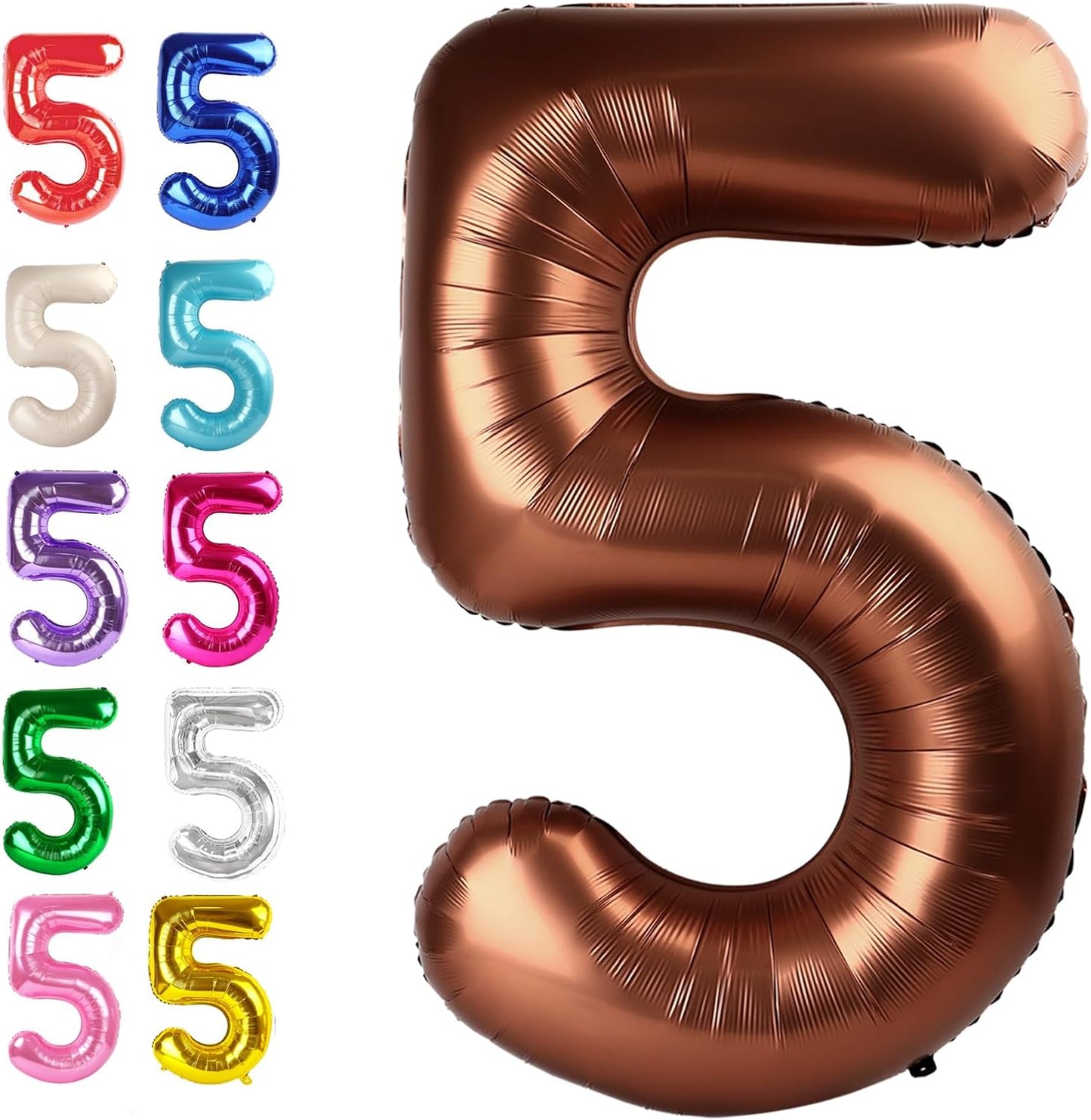 Large Coffee Brown 40 Inch Birthday Number 5 Balloon, Dark Brown Five 5th 15 25 35 50 55 Birthday Anniversary Celebration Decorations, Foil Mylar Helium Numbers 5 Balloons Girl Boy Party Supplies