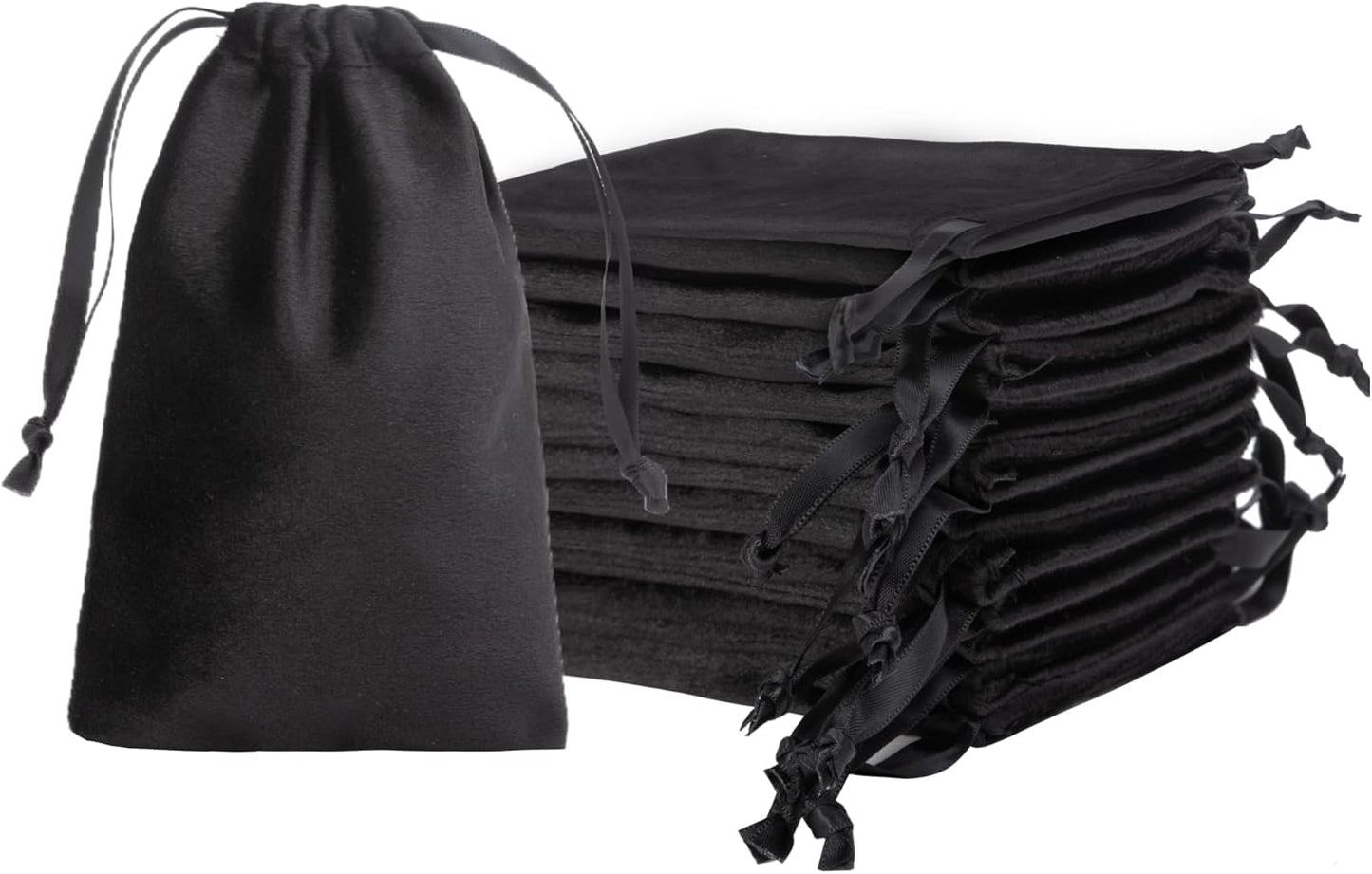 QIANF 12pcs Black Velvet Drawstring Bags 3x4 inches Mini Velvet Cloth Gift Bags Jewelry Pouches for Storage Wedding Party Favor Christmas