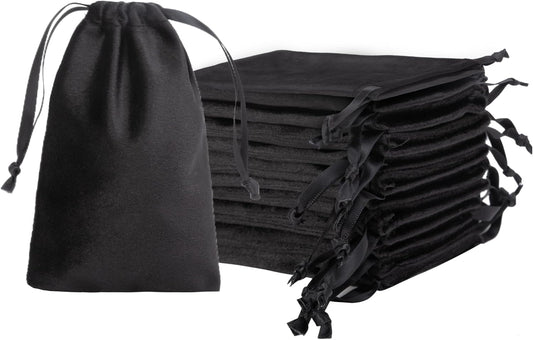 QIANF 12pcs Black Velvet Drawstring Bags 3x4 inches Mini Velvet Cloth Gift Bags Jewelry Pouches for Storage Wedding Party Favor Christmas
