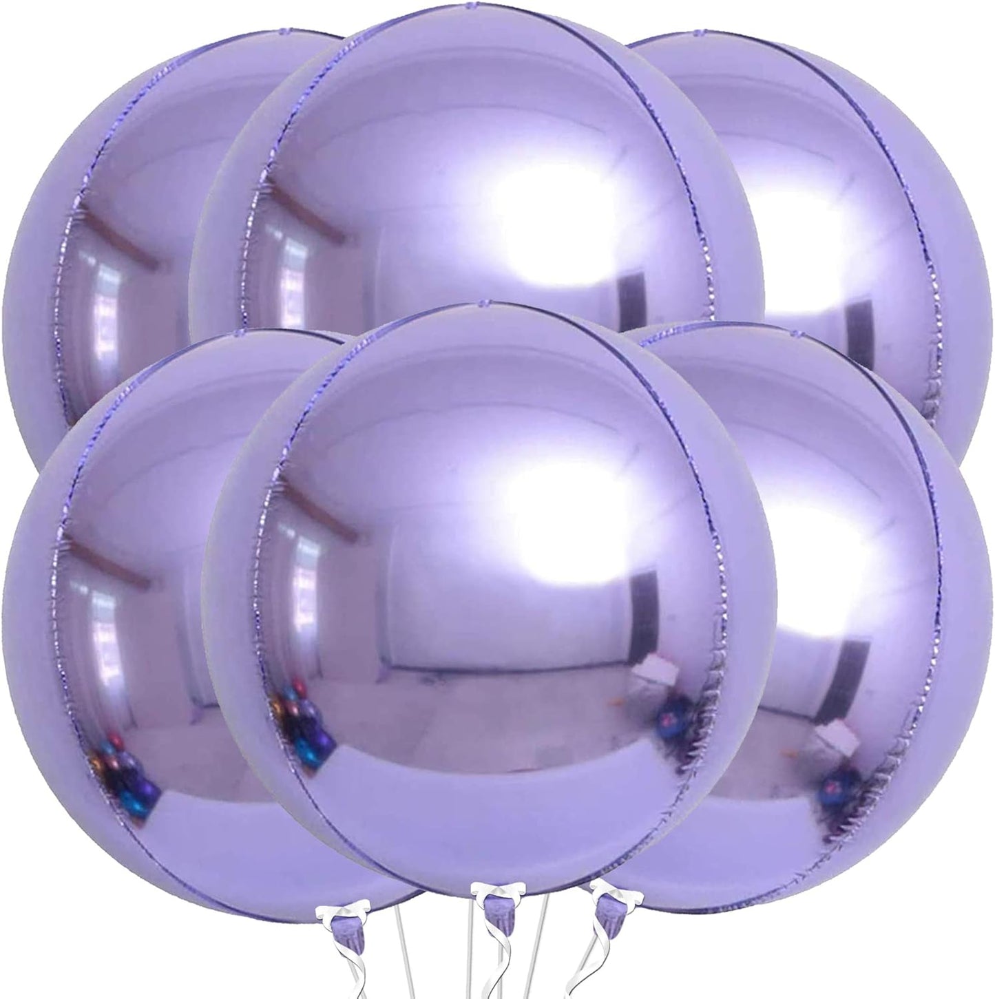 KatchOn, Big Purple Mylar Balloons - 22 Inch, Pack of 6 | Round 4D Metallic Lavender Balloon for Purple Party Decorations | Metallic Balloons for Anniversary | Unicorn, Mermaid Birthday Decorations