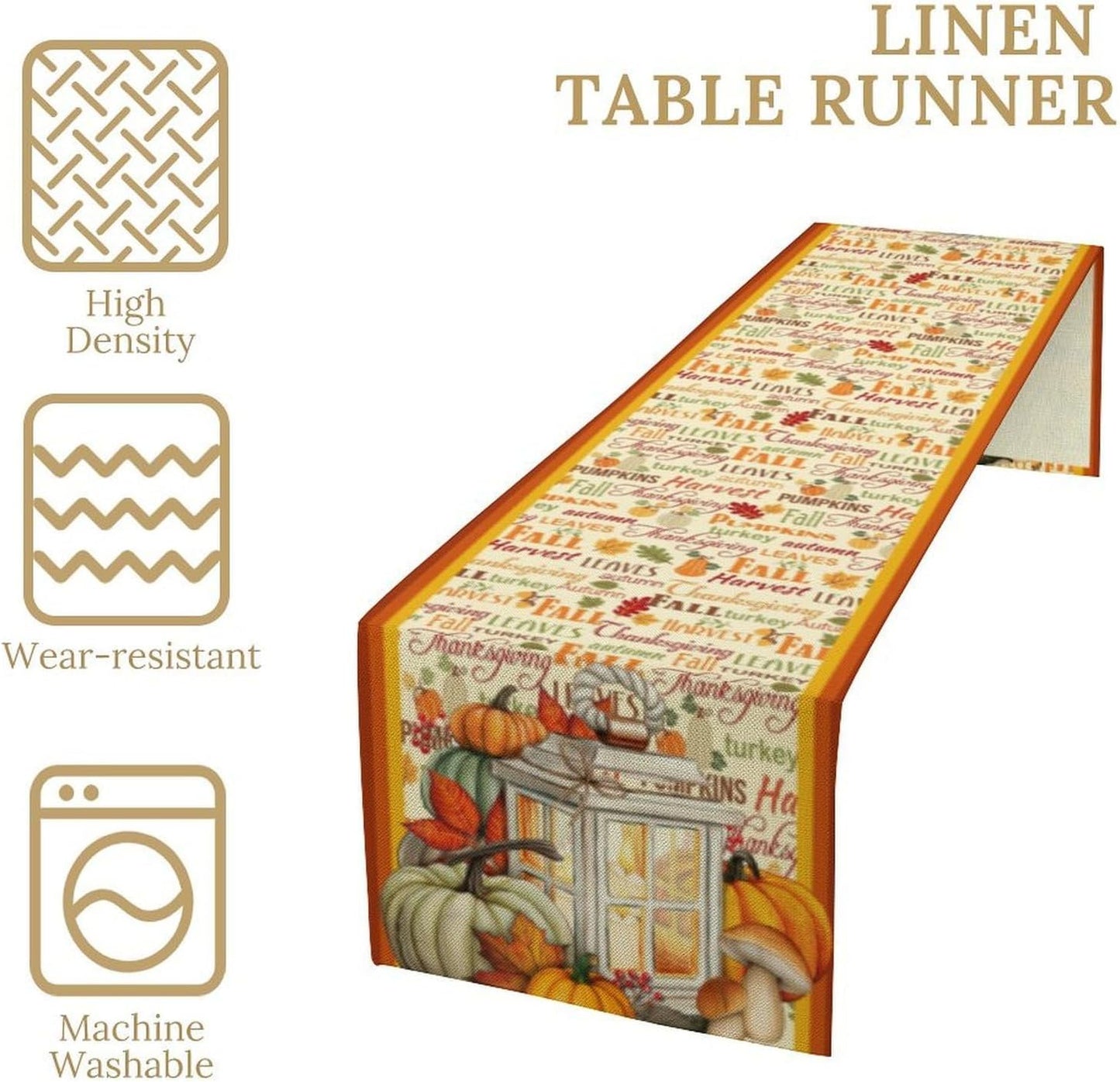 Autumn Table Runner,Farmhouse Leaves Pumpkin Thanksgiving Table Cloth for Kitchen Dining Table Decoration Home Party Decor 13x70 Inch