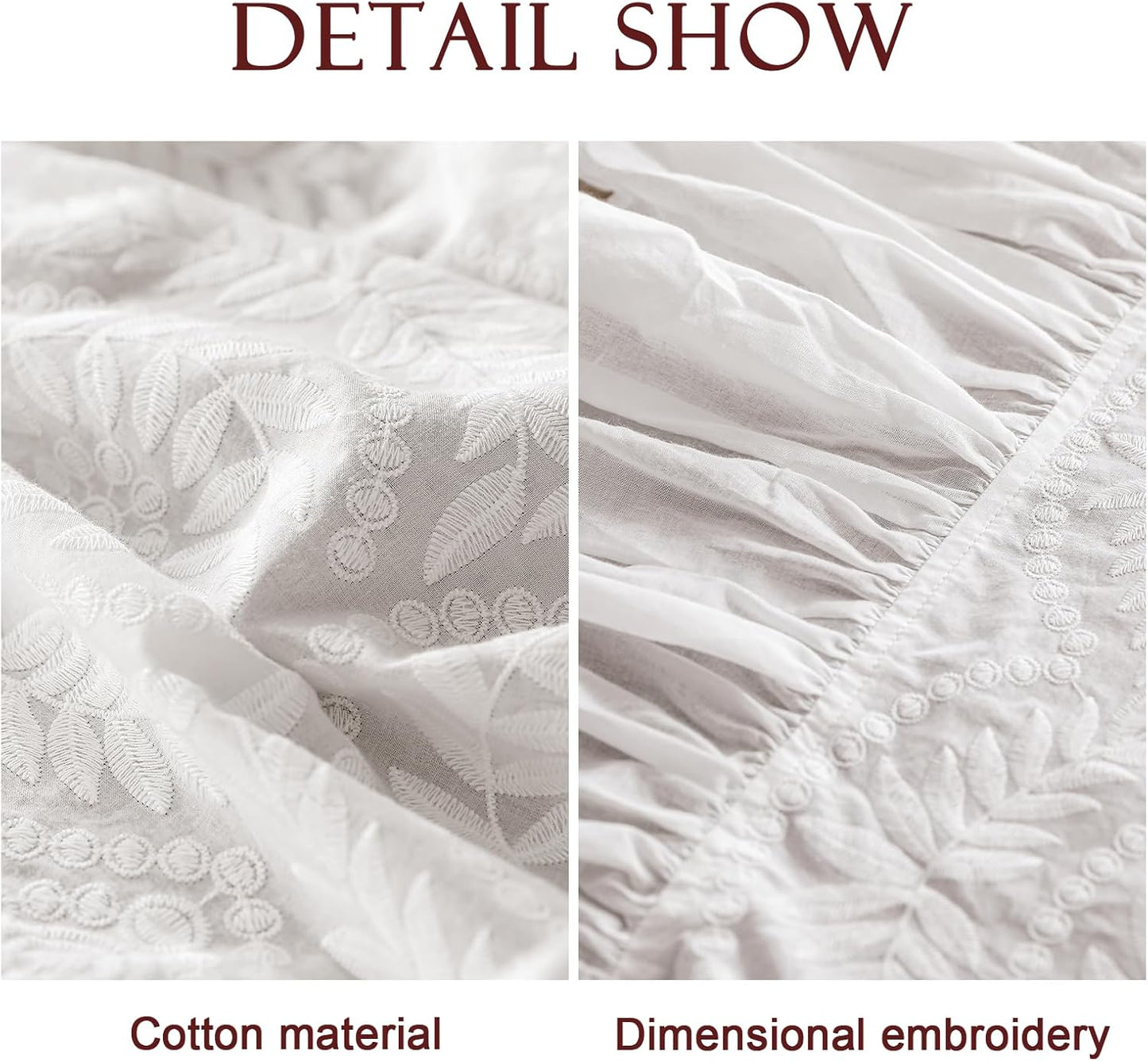 patdrea Vintage Ruffle Tablecloth for Round Tables,Farmhouse Embroidered Cotton White Lace Table Cloth Cover Decor for Dining Room Wedding Banquet Thanksgiving Christmas,Dimaeter 59"