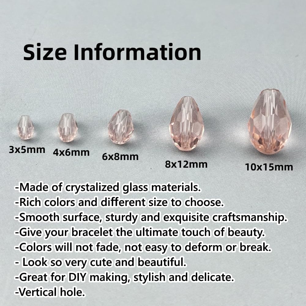 150pcs 4x6mm Teardrop Crystal Glass Beads for Jewelry Making, Faceted Vertical Hole Teardrop Glass Spacer Beads for Wind Chimes Bracelet Earring Necklace DIY Craft(Pink)