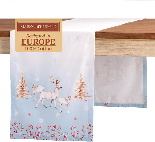 Maison d' Hermine Table Runner 100% Cotton Single Layer Table Runners 108 inches Long for Thanksgiving Christmas Decorations Home Kitchen Dining Party Wedding (Fairy Tale Forest, 14.5" x 108")