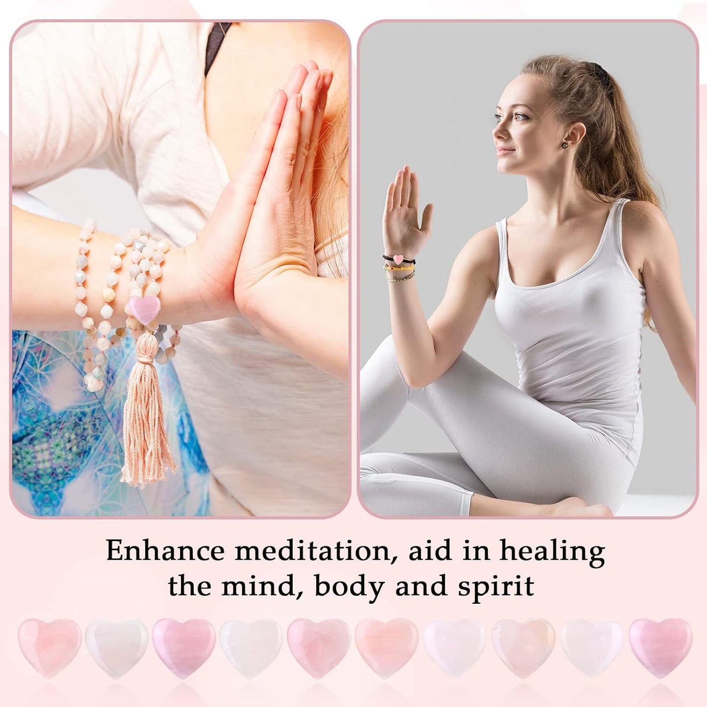 Gerrii 50 Pcs Heart Healing Stone Bulk Quartz Heart Inspirational Stones Gift for Women Love Pocket Polished Natural Energy Balancing Meditation 0.8 Inch(Rose Pink)