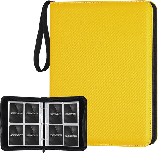 4 Pocket Card Binder, Premium Zip Trading Card Binder, 400 Double Sided Pocket PU Card Collection Binder, Collector Card Album, Card Folder for MTG, TCG, Sports Cards, Game Cards (Yellow)