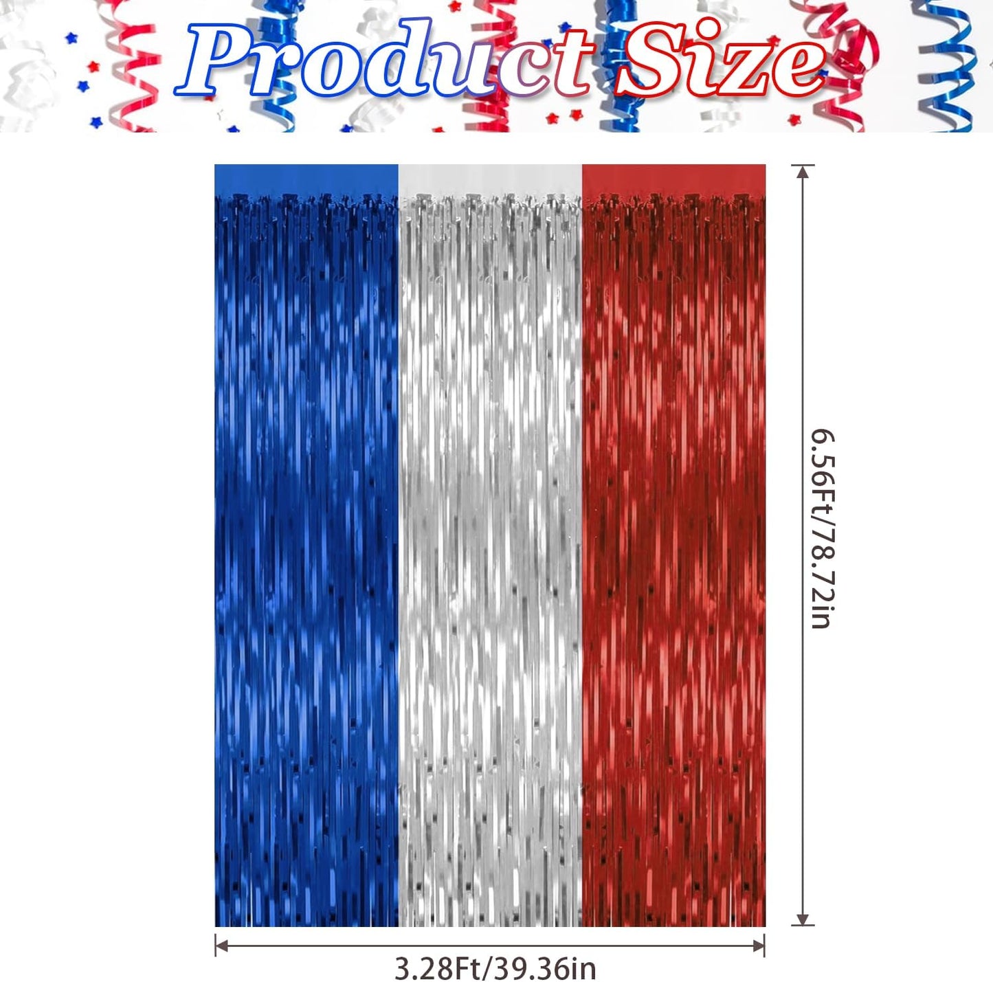 4 Pack 4th of July Party Supplies,3.28 Ft x 6.56 Ft 4th of July Tinsel Backdrop,Blue Silver Red Color Fringe Curtains Streamer Backdrop,4th of July Photo Backdrop Party Decorations