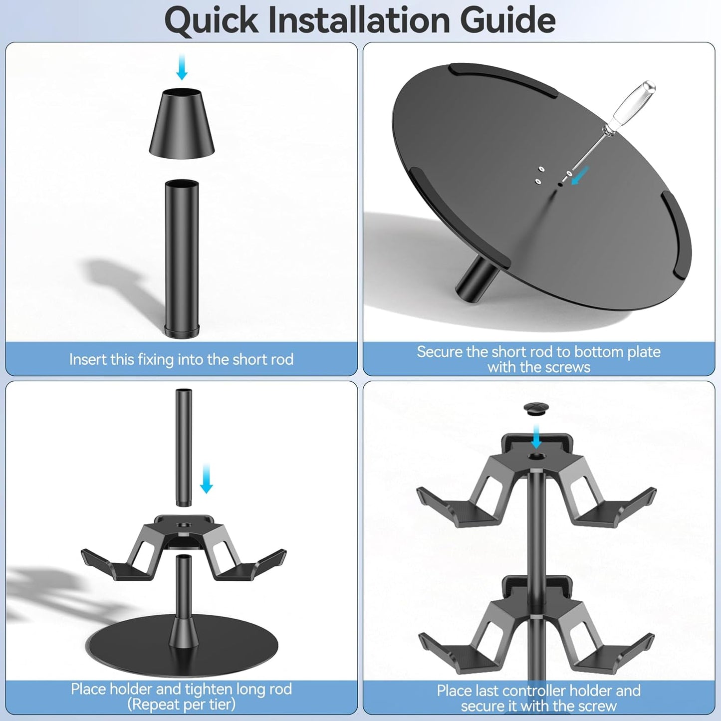 Headset Stand 3 Tiers for Desk, Rotatable Gaming Controller Stand for PS5/PS4/Xbox/Switch2/PS Portal/Phone, Universal PC Gamer Gift Accessory Controller/Headphone Holder for 9 Packs Controller