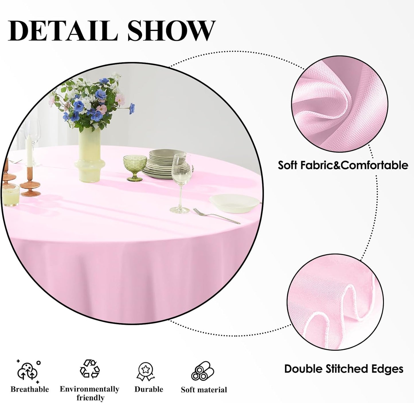 Round Tablecloth 2 Pack 90 Inch Pink Tablecloths Washable Decorative Linen Polyester Table Clothes Cover for Dining Table Banquets Buffet Parties and Wedding
