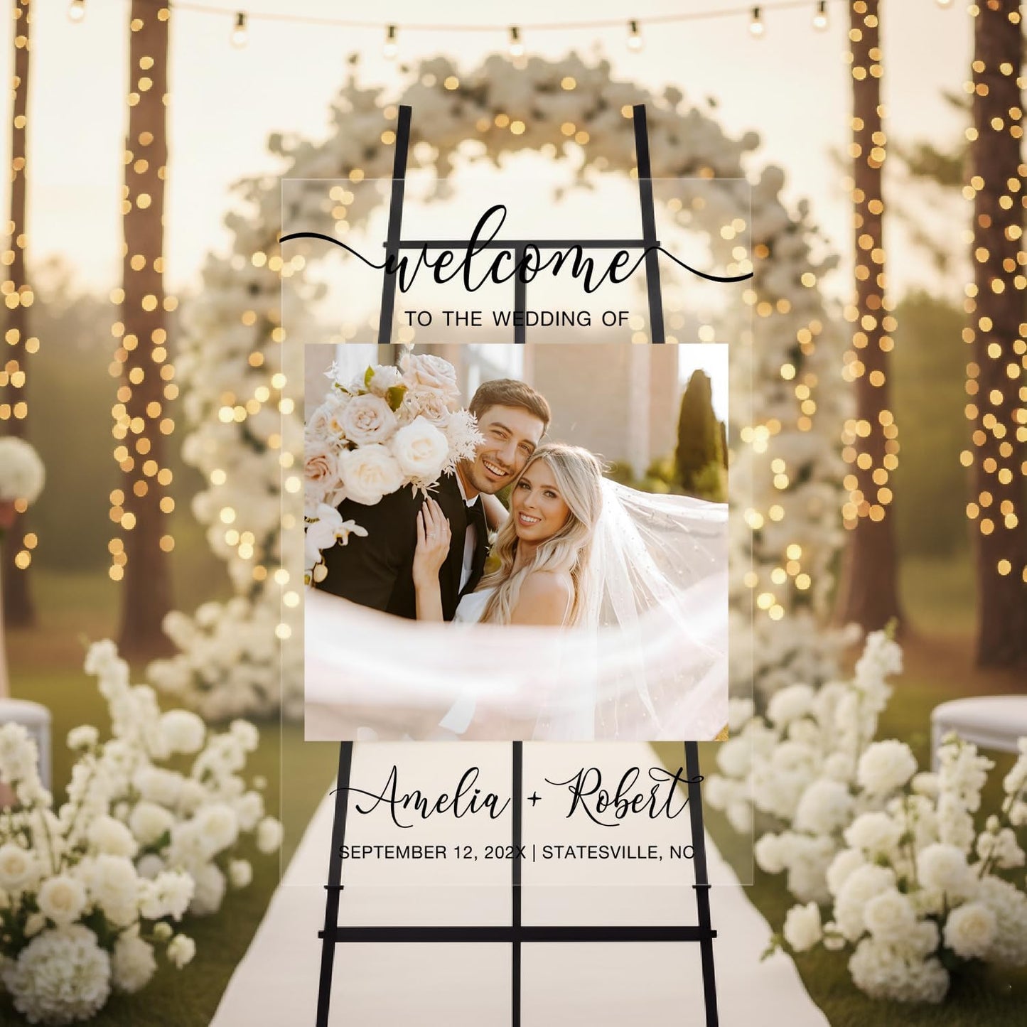 Personalized Wedding Photo Acrylic Welcome Sign – Custom Picture Board with Bride & Groom Names, Elegant Acrylic Wedding Reception Entrance or Ceremony Decoration, Indoor & Outdoor Keepsake Gift #1