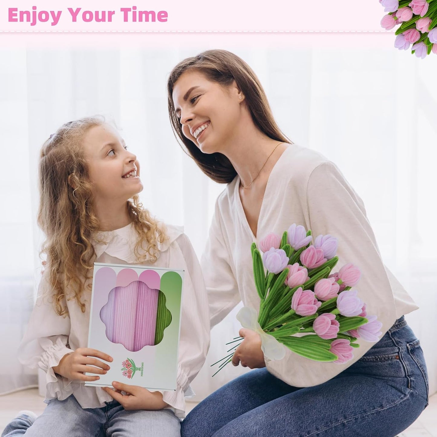 400 Pcs Pipe Cleaners Craft with Pastel Colors, Chenille Stems Flowers Craft Kit with Floral Wires, Floral Tape, Stamen & Ribbon, Pink Pipe Cleaner Flower Kit for Wedding Gift, Holiday Decoration