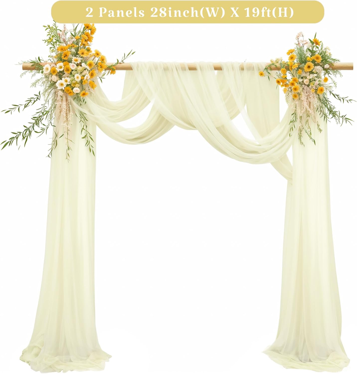 2 Panels Wedding Arch Draping Fabric Ivory Sheer Backdrop Curtain Arch Drape for Wedding Ceremony Reception,Bridal Shower Party Decorations 28" X 19ft