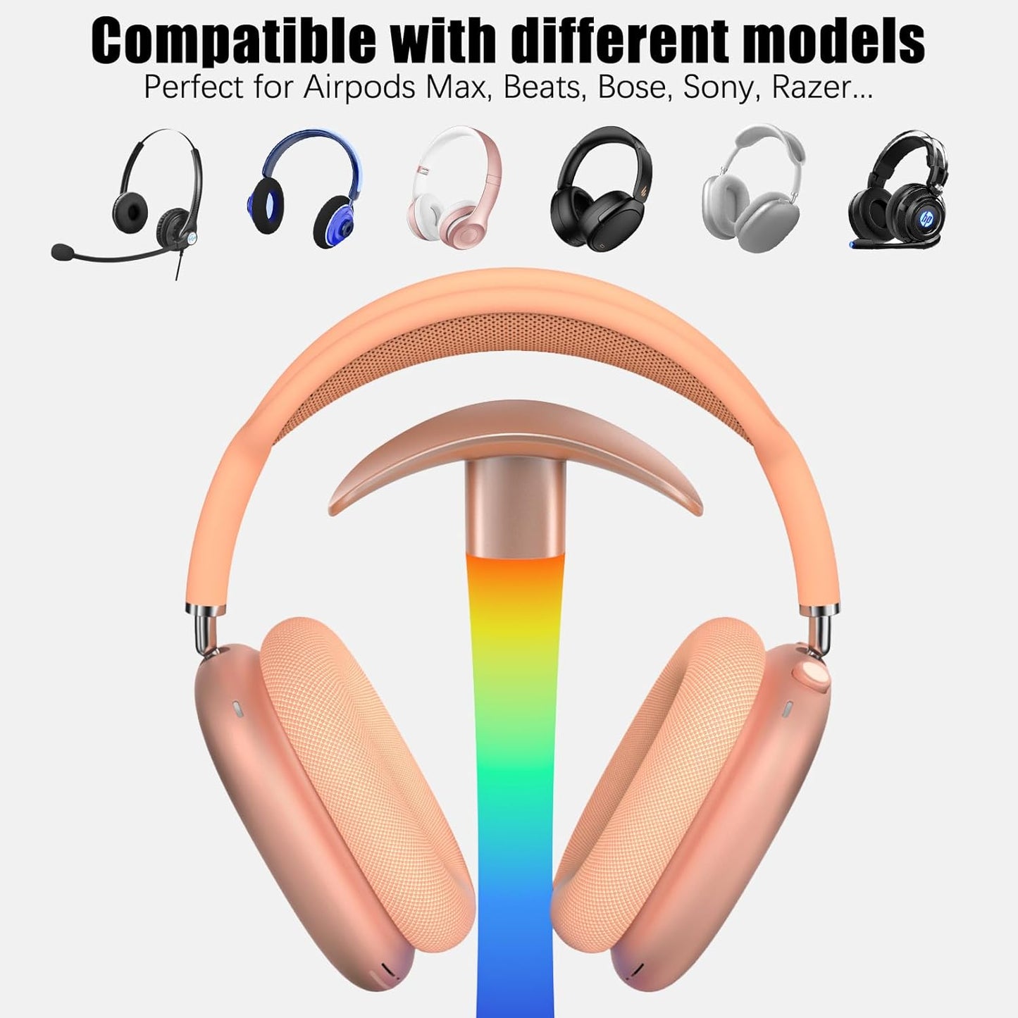 Headphone Stand with Wireless Charger,Gaming HeadsetStand with RGB Light Mode,Airpod MaxStand Compatible with Airpod Pro/3/2,iPhone 16/15/14/13/12/11,Samsung,Gifts for Gamers & Music Lover (Gold)