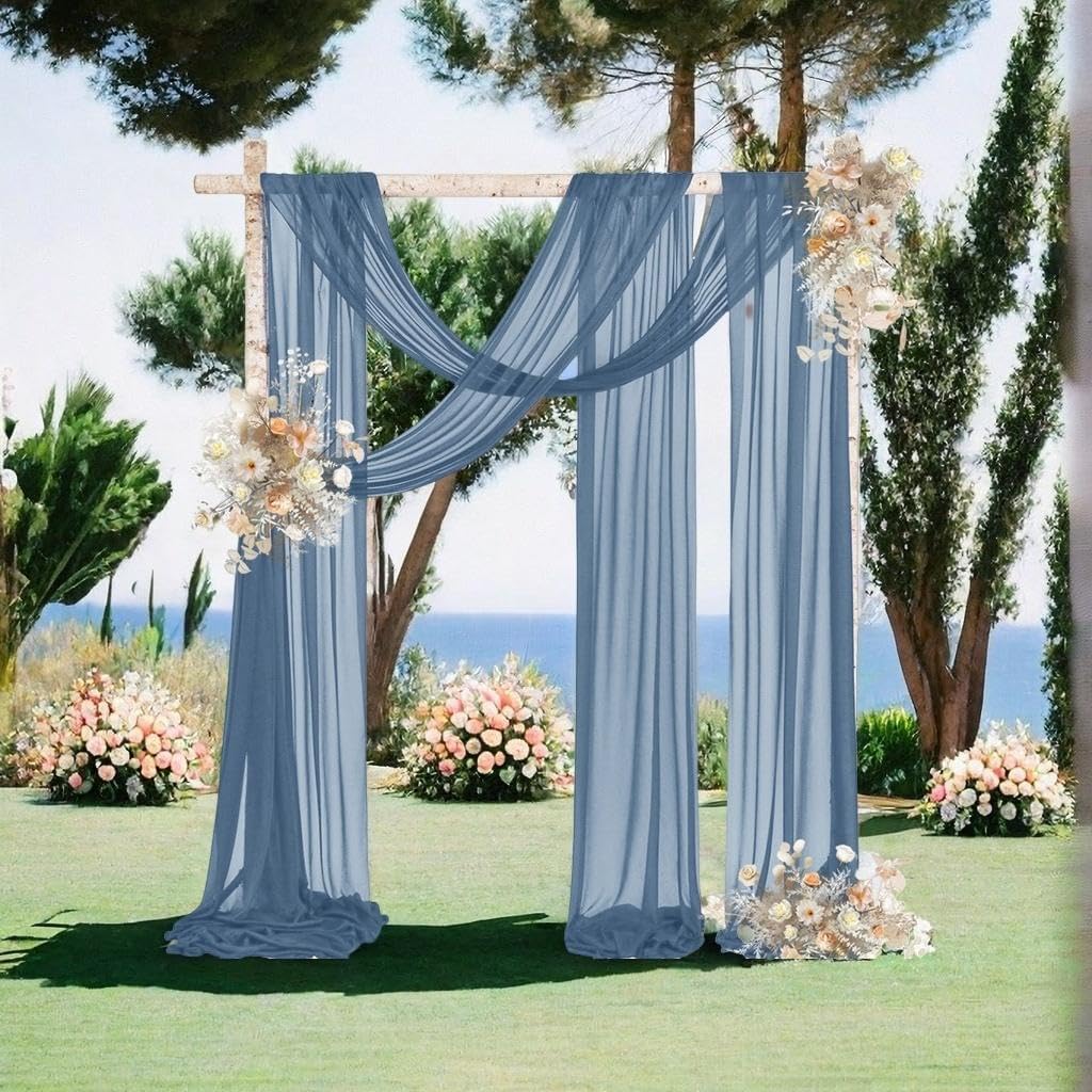 MLMW Wedding Arch Draping Fabric 4 Panels 29" x 20Ft Dusty Blue Sheer Wedding Arch Backdrop Drapes Outdoor Curtain for Ceremony Party Background Ceiling Decor