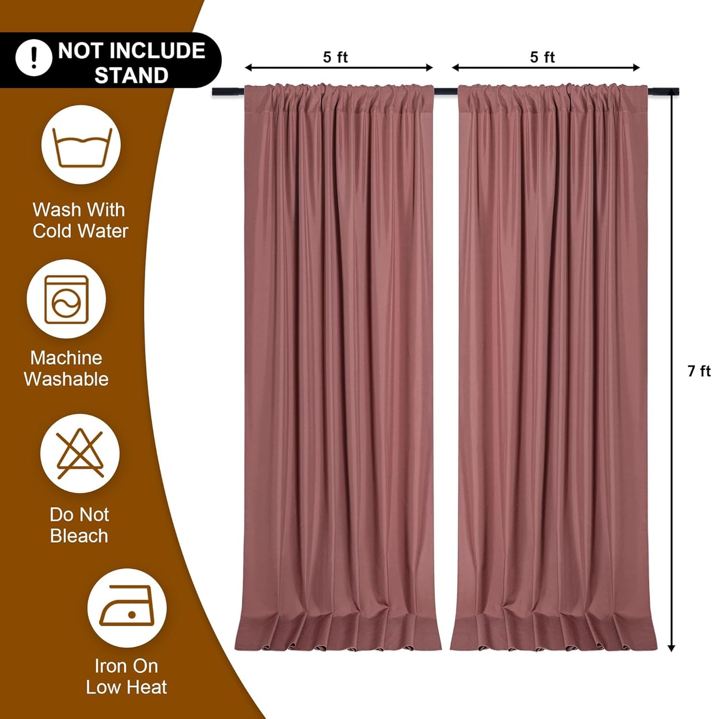 DWCN 10x7 FT Dusty Rose Backdrop Curtains for Parties, Photography Backdrop Drapes with Rod Pockets for Wedding Decorations Stage Birthday Family Gatherings, 2 Panels 5ft x 7ft