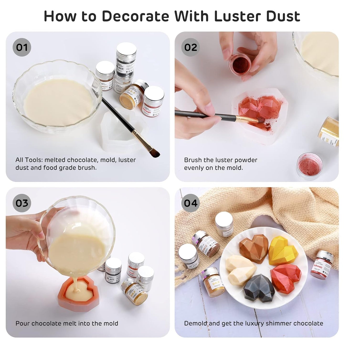 Nomeca Edible Luster Dust, 8 Grams Food Grade Shimmer Gold Cake Dust Metallic Food Coloring Powder for Cake Decorating, Baking, Fondant, Gumpaste, Chocolate, Candy, Drinks, Cookies - Dark Silver