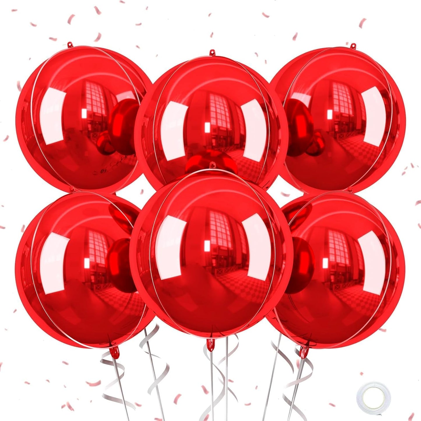 Red Giant 4D Foil Balloons, 6Pcs Large Metallic Round Balloons, 22 Inch Big Round Foil Balloon for Red Birthday Party Baby Shower Wedding Decorations