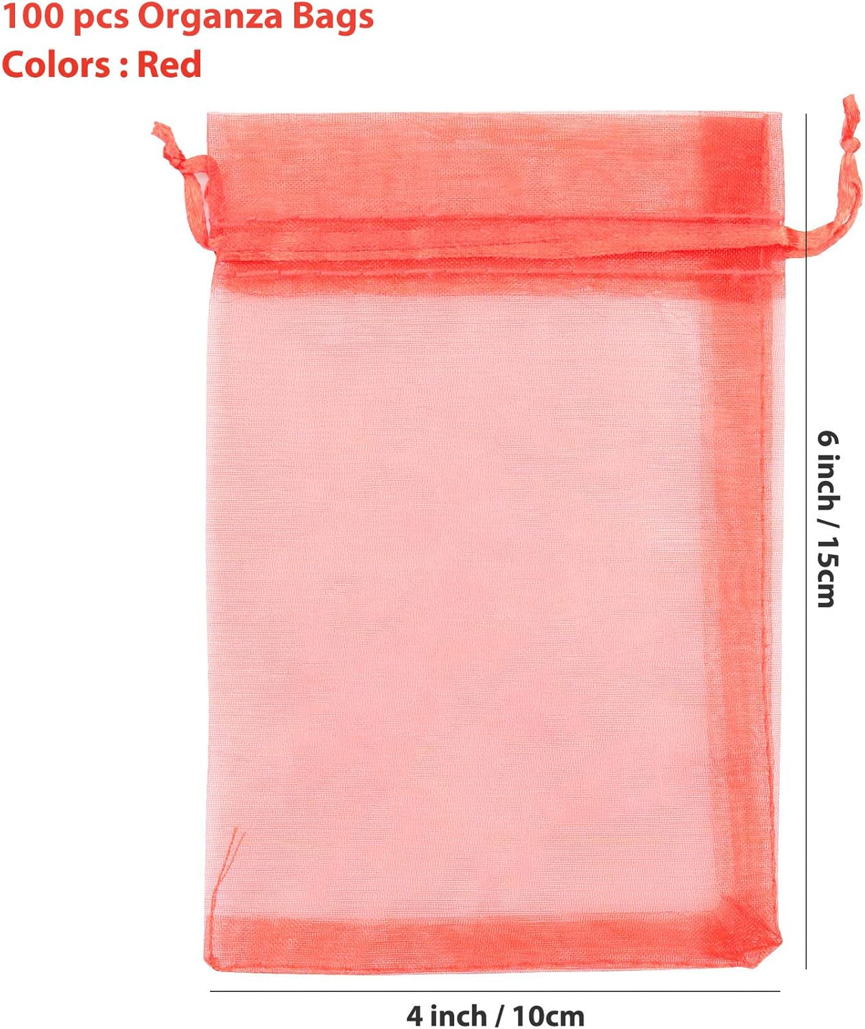 ANZNKU 100 Pack Organza Bags, 4 x 6 inch Small Bags, Favor Bags, Sheer Mesh Bags, Premium Red Gift Bags with Drawstring, Jewelry Bags Small Mesh Bags for Wedding Party Christmas